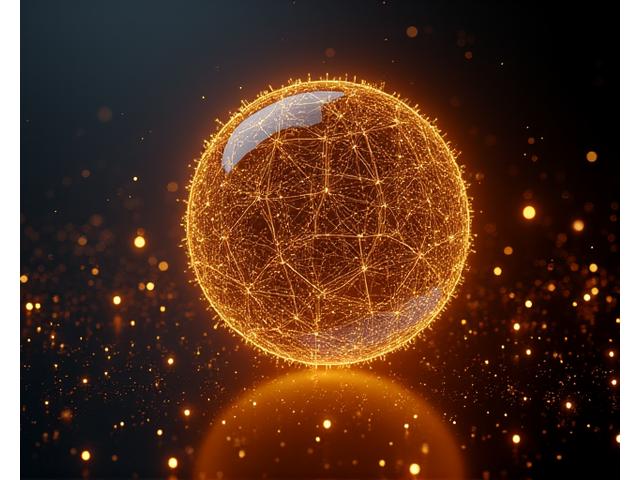 Abstract network of glowing golden lines representing encrypted data transmission surrounded by a dark, secure environment.